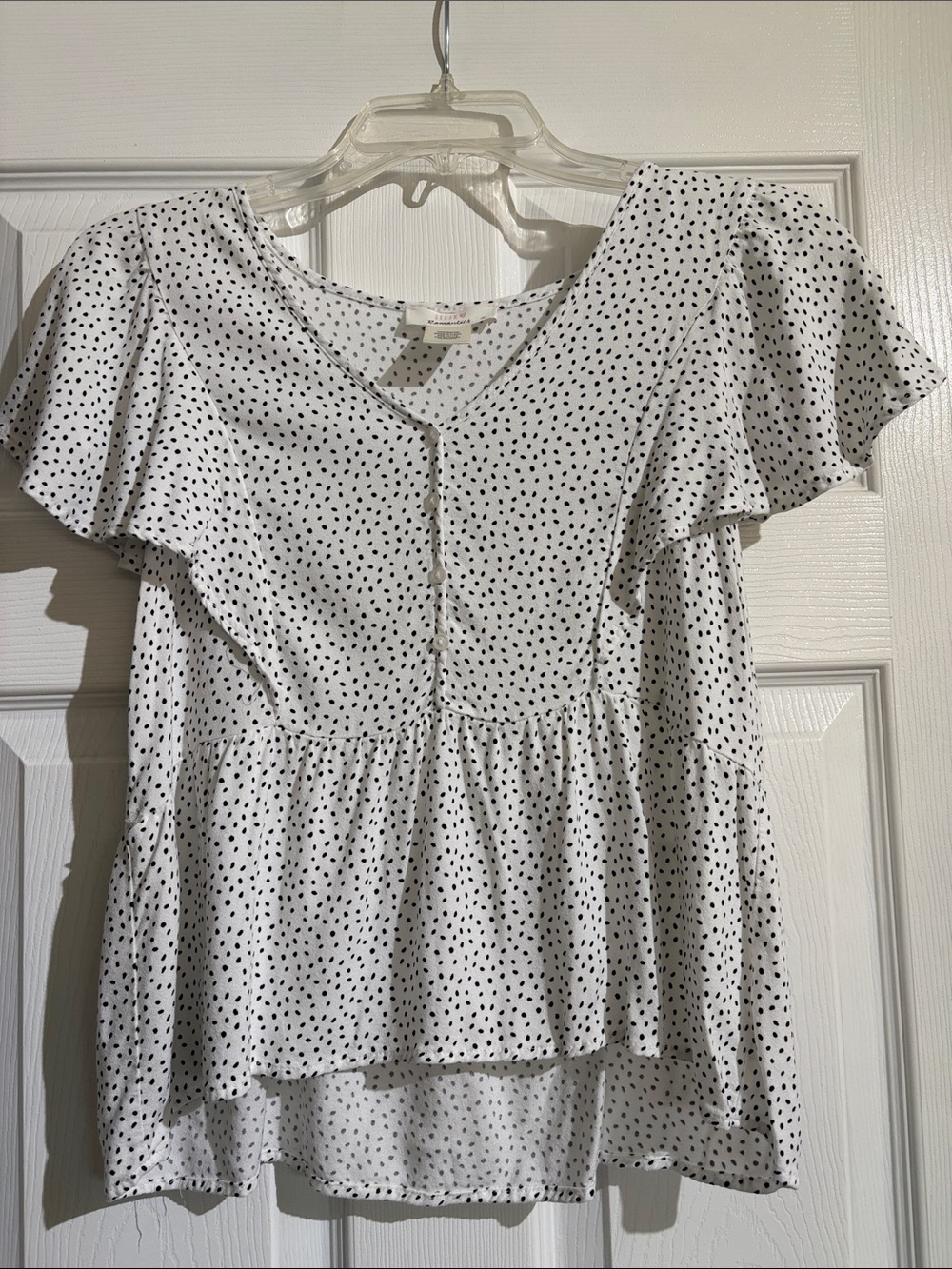 URBAN Romantics White Black Polka Dot Ruffle Sleeve Peplum Baby Blouse
